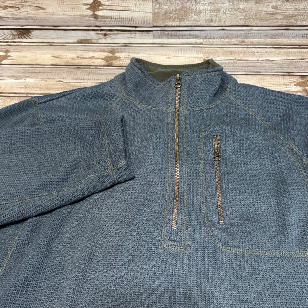 REI Quarter Zip Pullover Mens L Blue Waffle Knit Fleece Chest Pocket RN 37249
